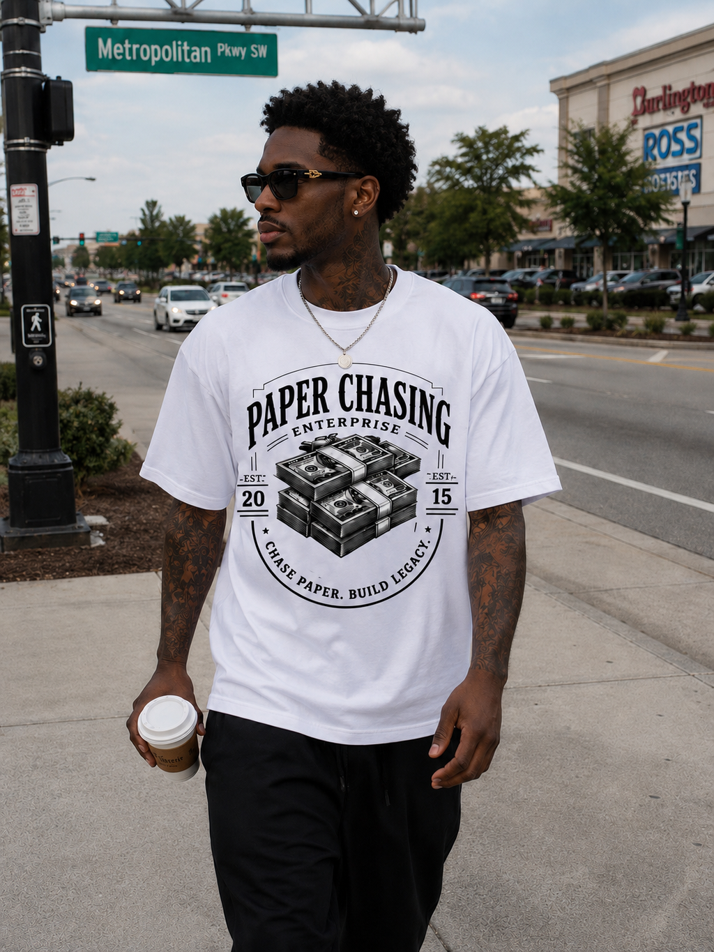Paper Chasing Enterprise EST. 2015 Graphic T-Shirt Black & White Streetwear Tee