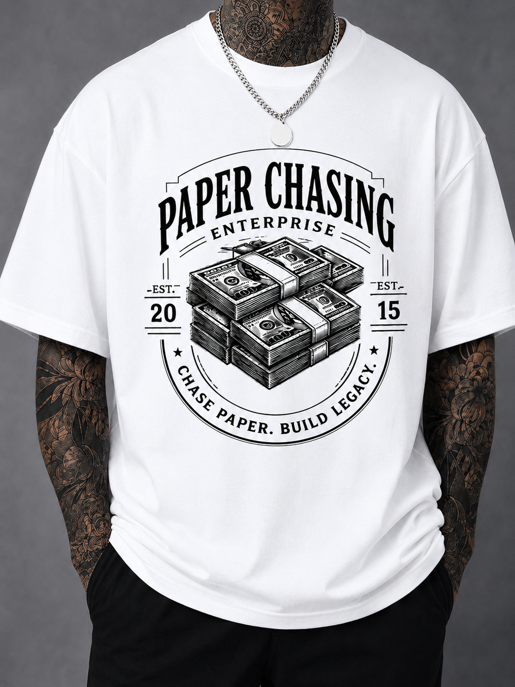 Paper Chasing Enterprise EST. 2015 Graphic T-Shirt Black & White Streetwear Tee