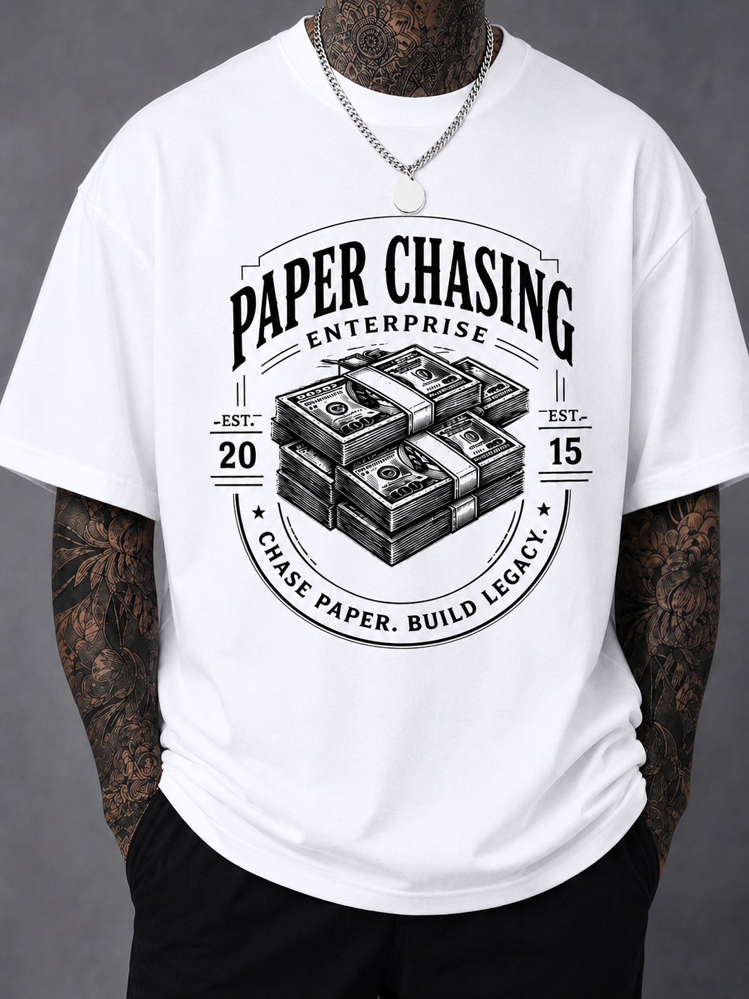 Paper Chasing Enterprise EST. 2015 Graphic T-Shirt Black & White Streetwear Tee