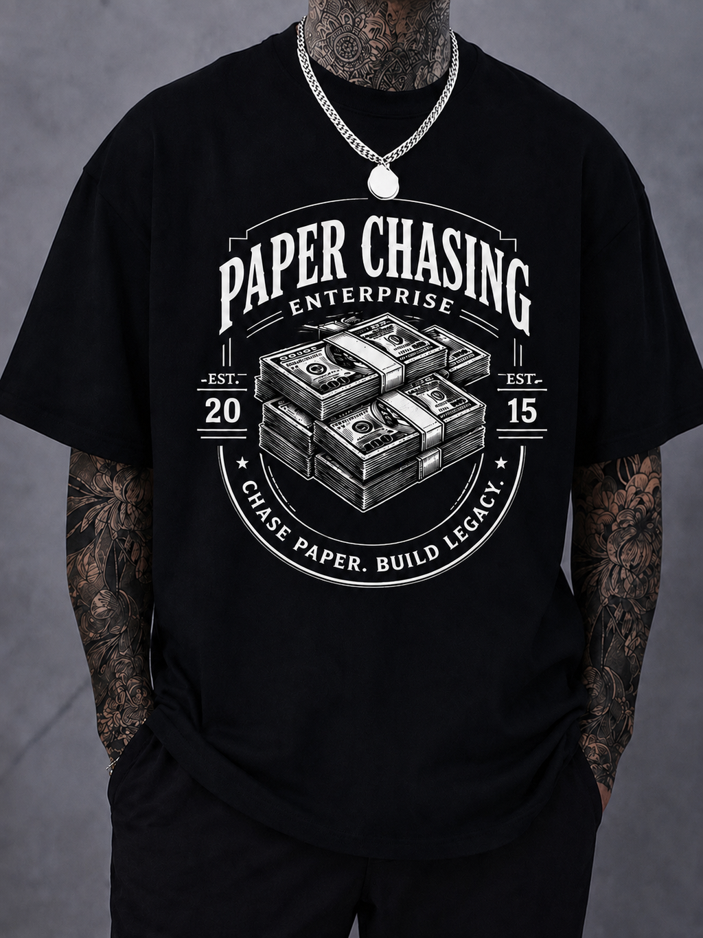 Paper Chasing Enterprise EST. 2015 Graphic T-Shirt Black & White Streetwear Tee