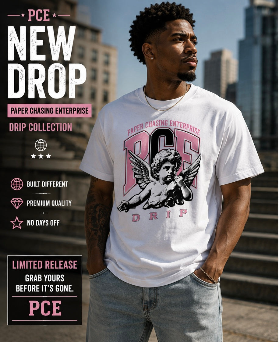 PCE Drip Angel Tee – Pink/Logo