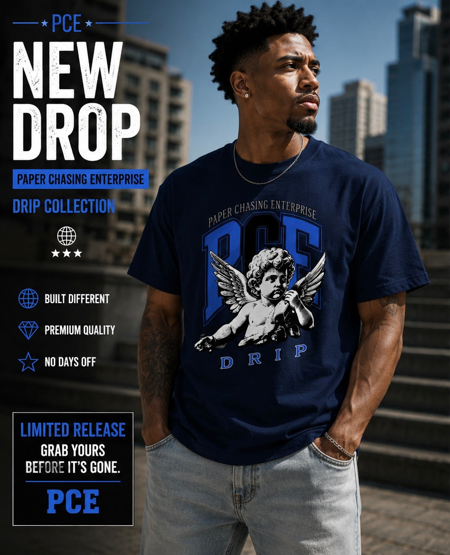 PCE Drip Angel Tee – Blue Logo