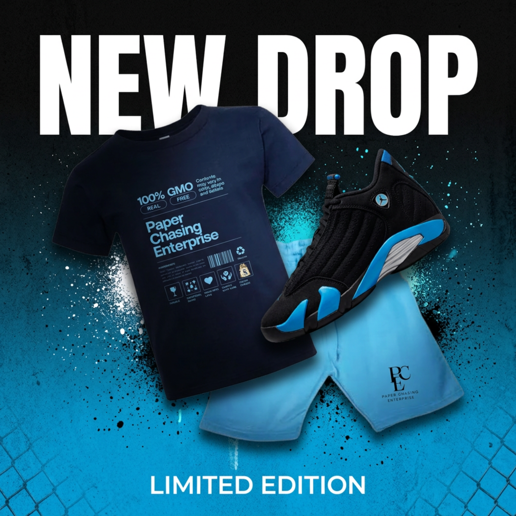 Black Shirt with Sky Blue Logo + Sky Blue Shorts SHOES NOT INCLUDED