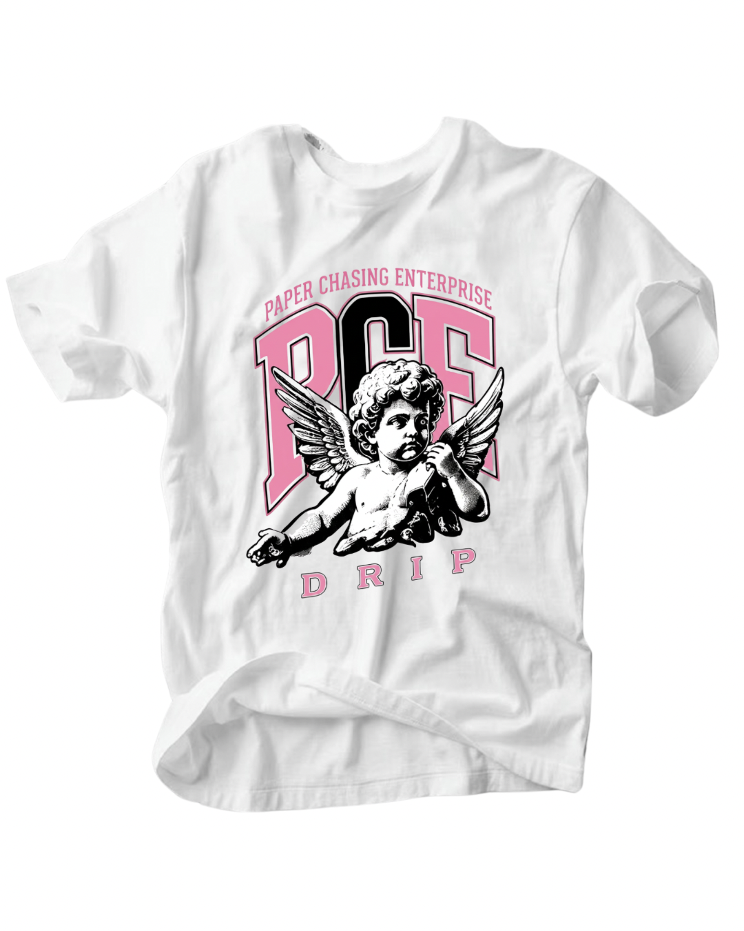 PCE Drip Angel Tee - Paper Chasing Enterprise Graphic T-Shirt (White / Black)