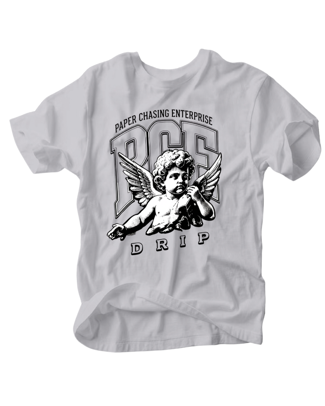 PCE Drip Angel Tee - Paper Chasing Enterprise Graphic T-Shirt (White or Grey)