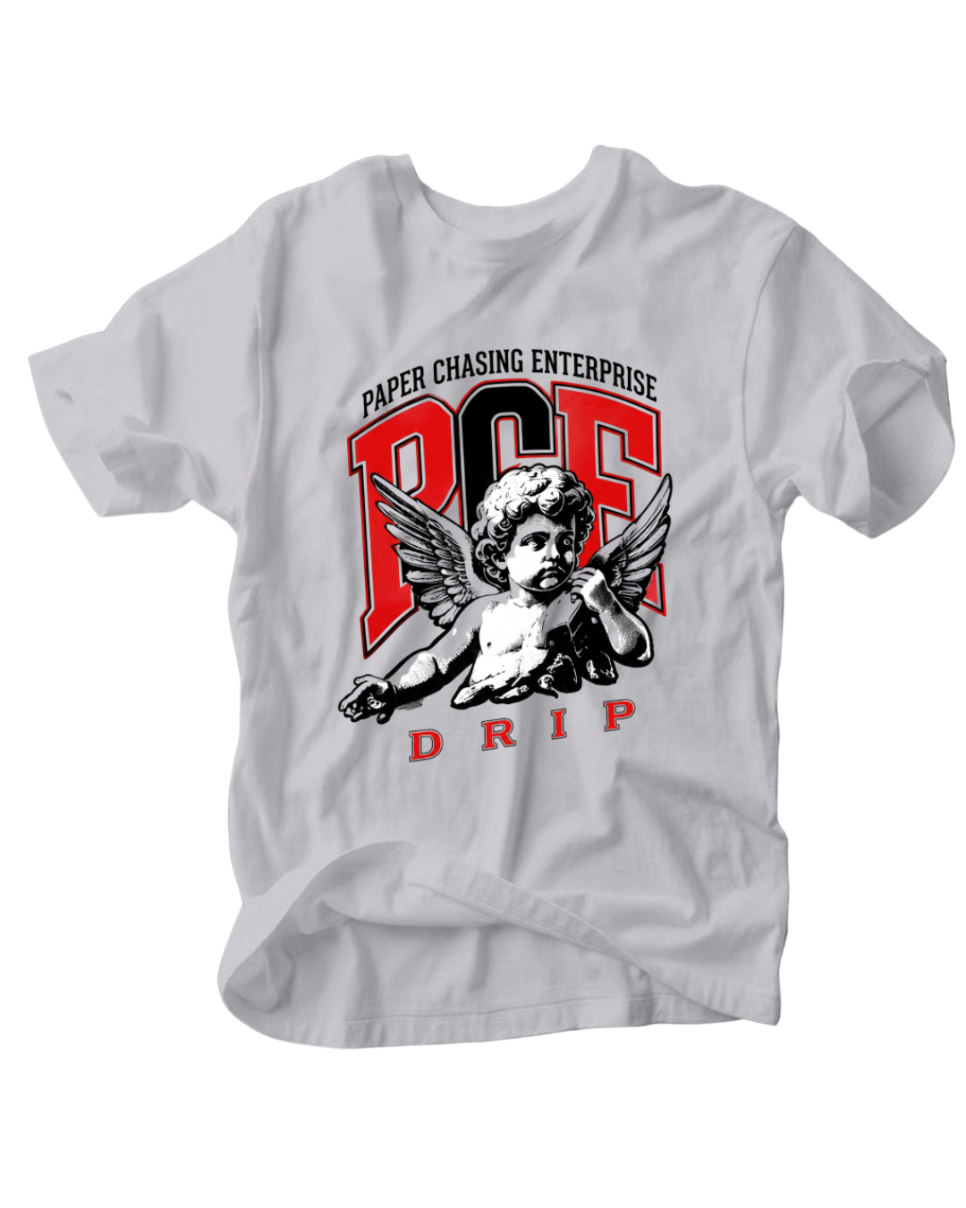 PCE Drip Angel Tee - Paper Chasing Enterprise Graphic T-Shirt (White or Grey)