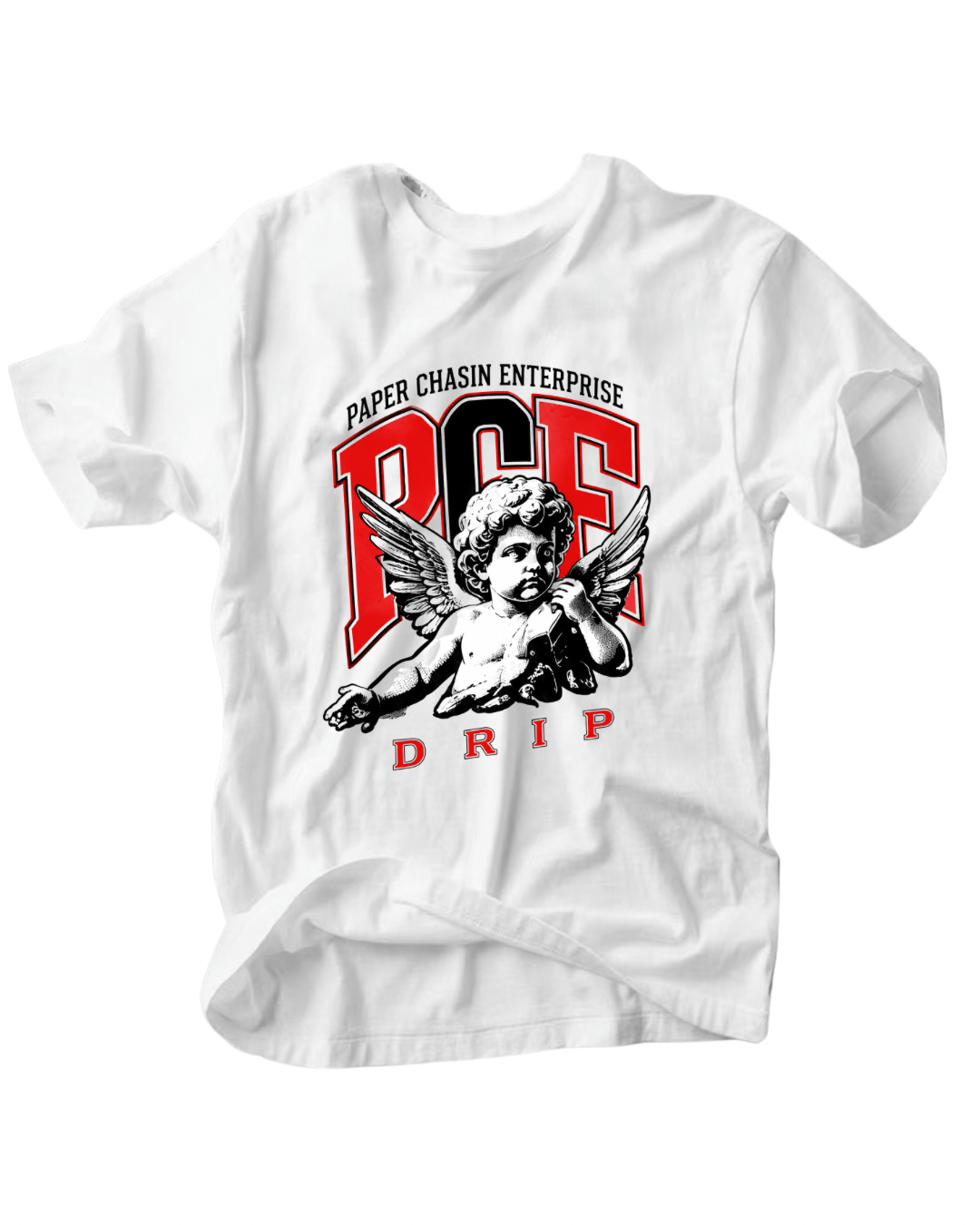 PCE Drip Angel Tee - Paper Chasing Enterprise Graphic T-Shirt (White / Grey)