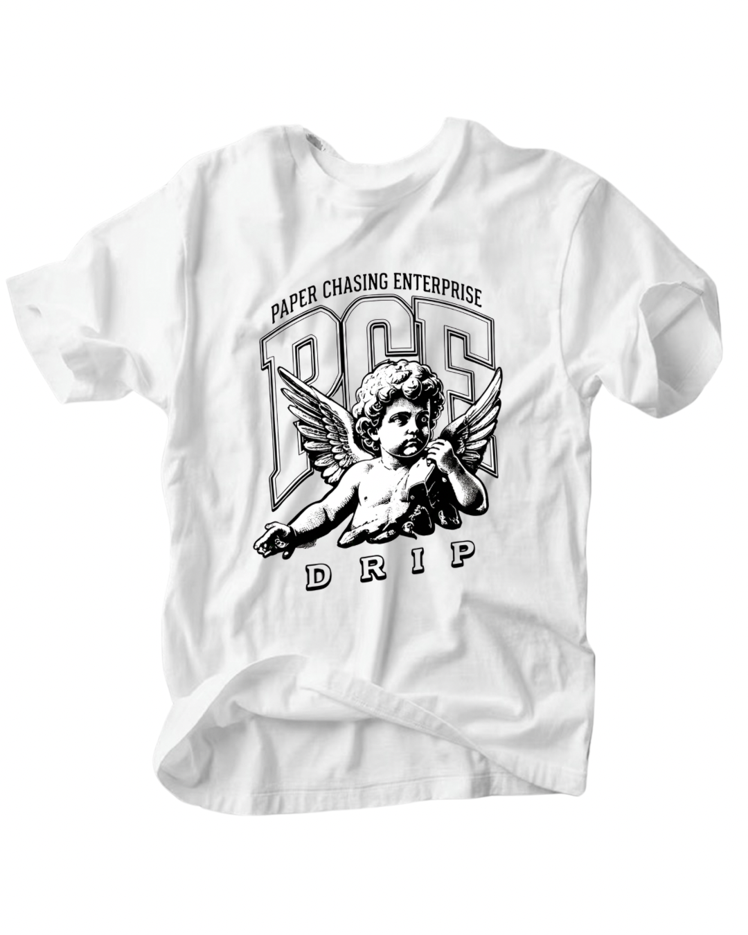 PCE Drip Angel Tee - Paper Chasing Enterprise Graphic T-Shirt (White/Grey)