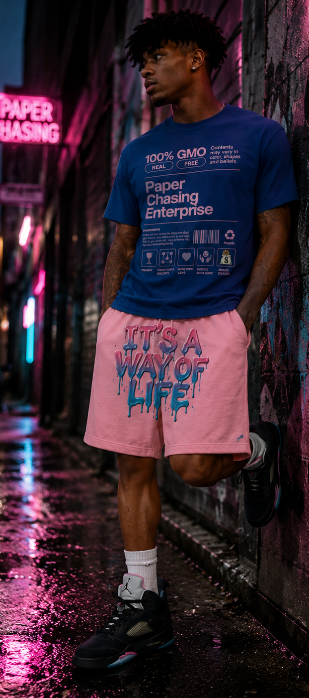 Baby Blue Shirt with Pink Logo + Pink Shorts