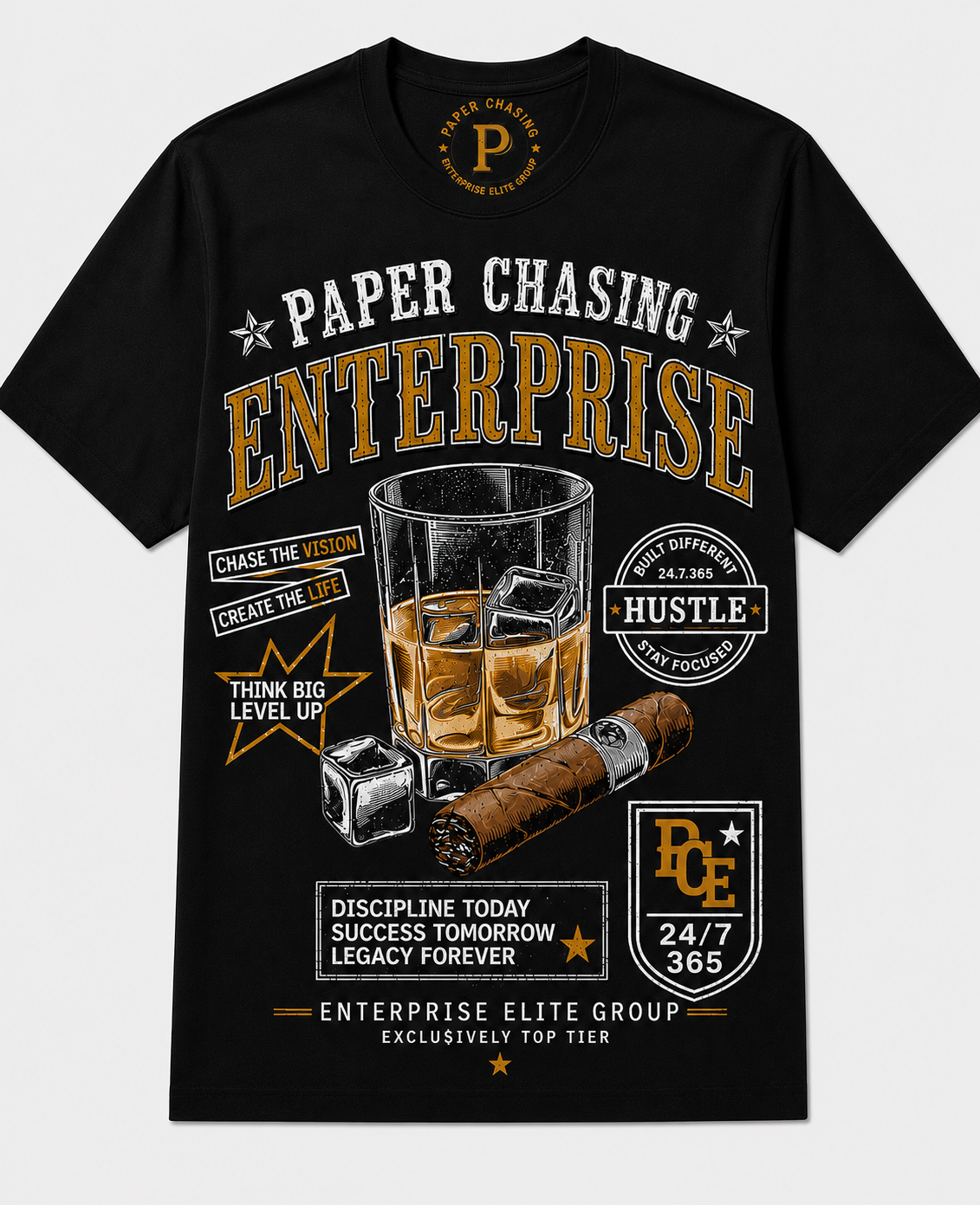 PCE Enterprise Lifestyle Tee Collection Available Colors: Black & Gold • White & Gold