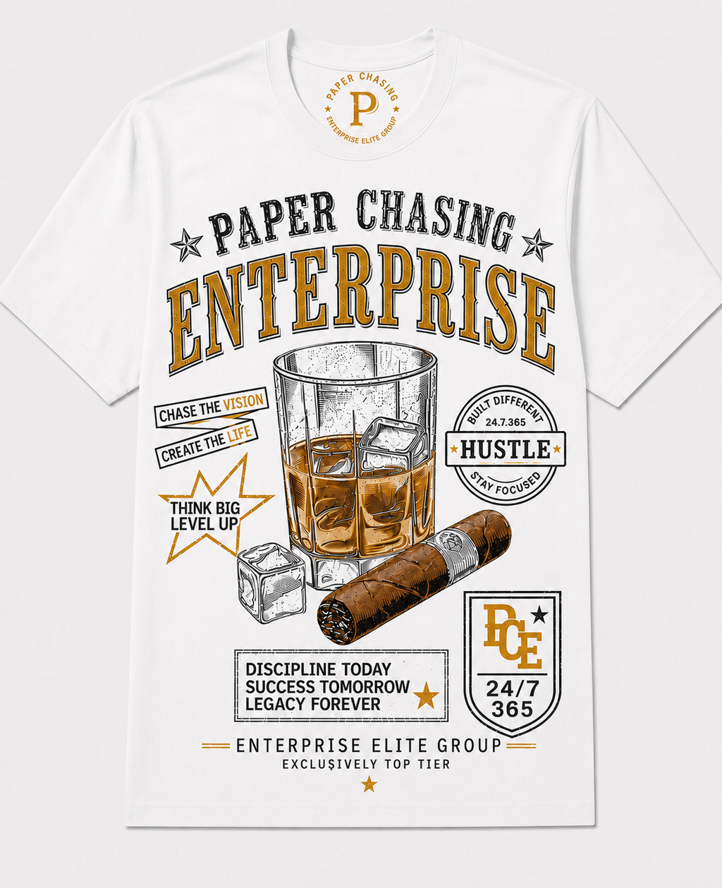 PCE Enterprise Lifestyle Tee Collection Available Colors: Black & Gold • White & Gold