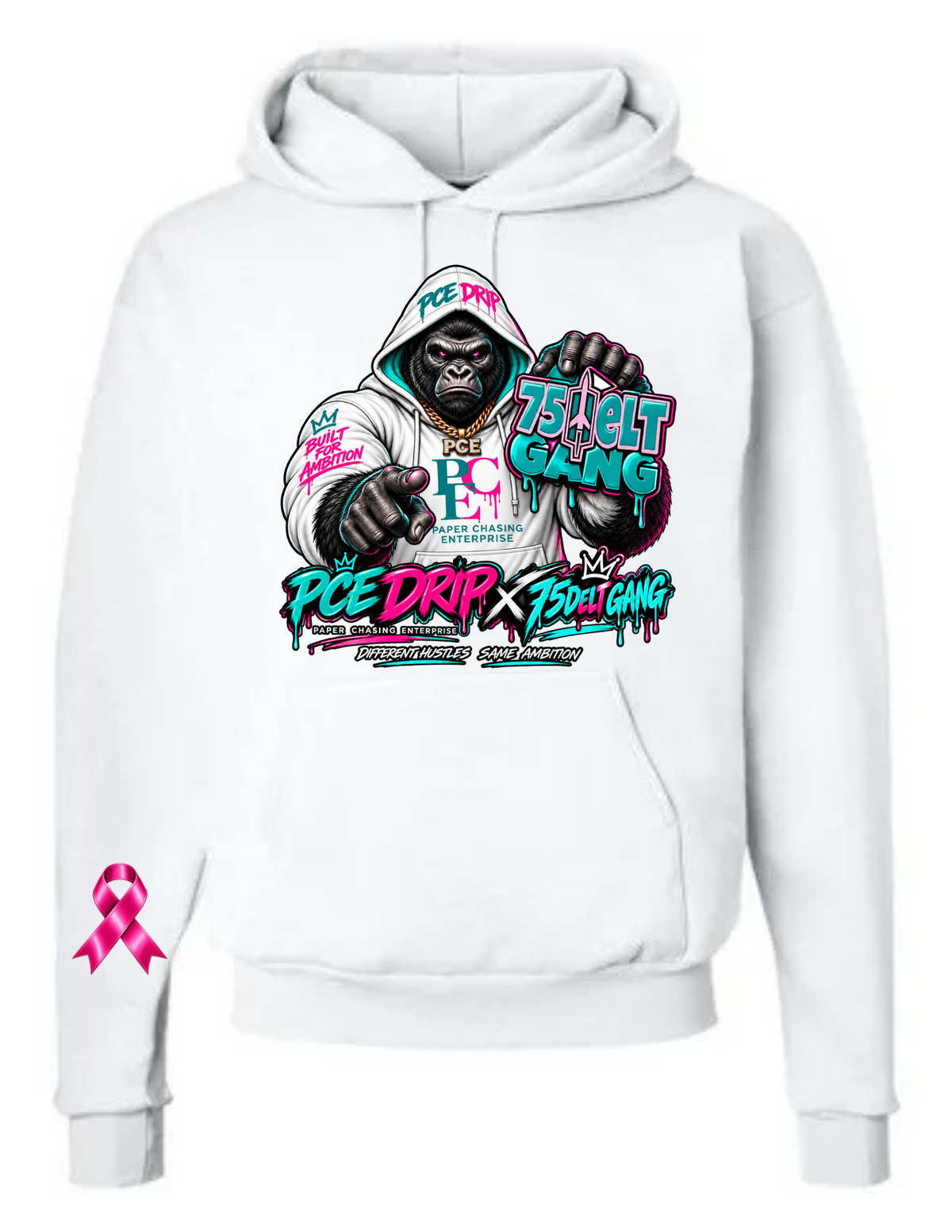 PCE DRIP × 75Delt Gang Breast Cancer Awareness Hoodie – Limited October Edition