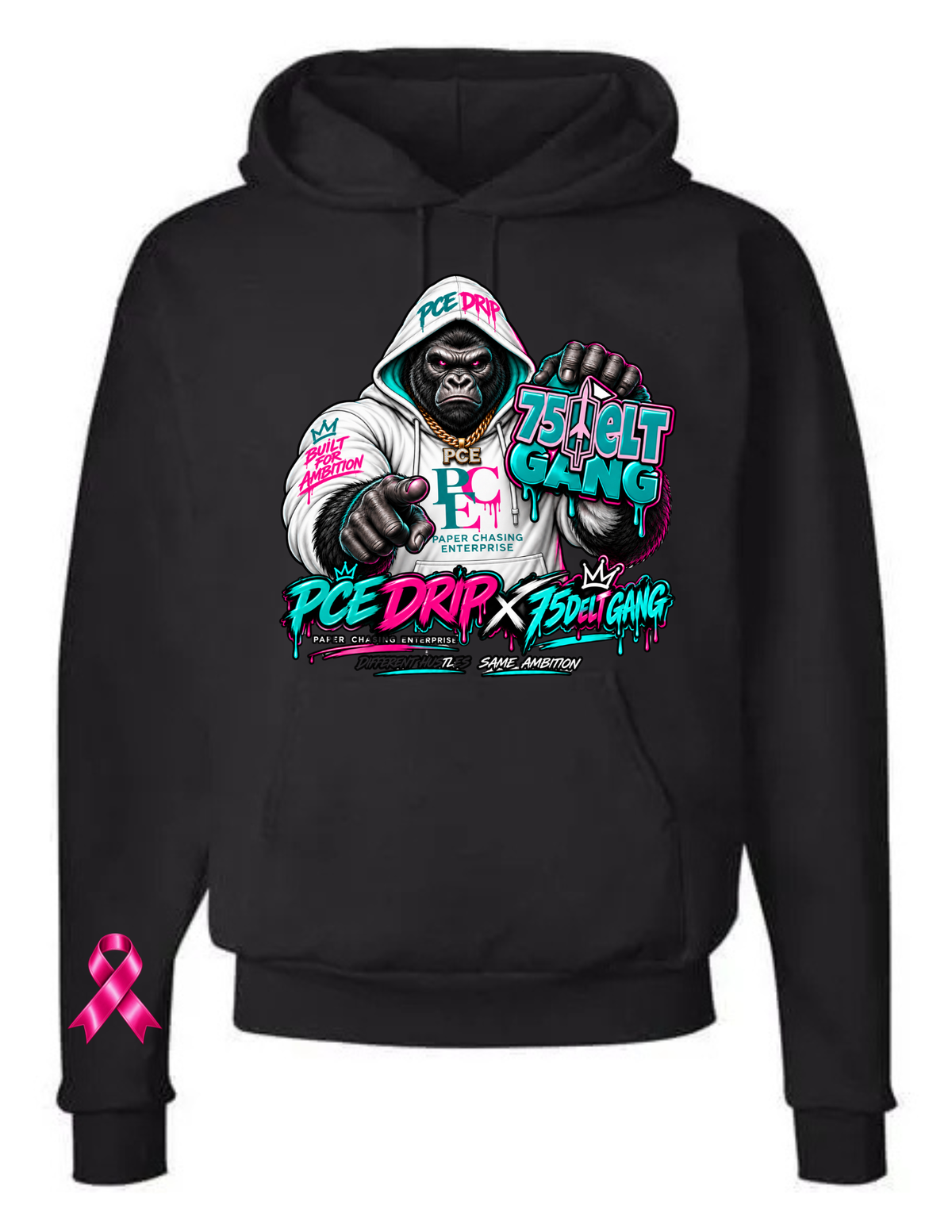 PCE DRIP × 75Delt Gang Breast Cancer Awareness Hoodie – Limited October Edition