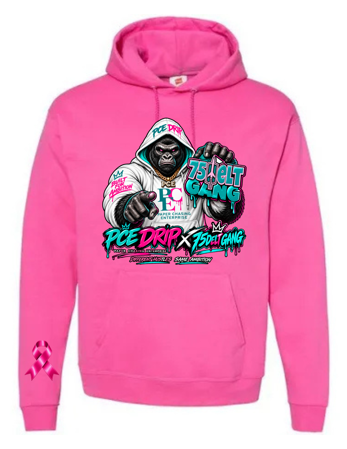 PCE DRIP × 75Delt Gang Breast Cancer Awareness Hoodie – Limited October Edition